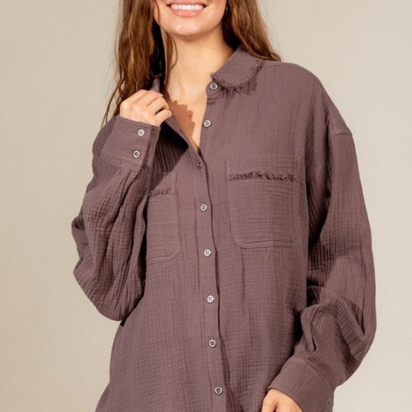 Crinkle Gauze Button Down main image 0